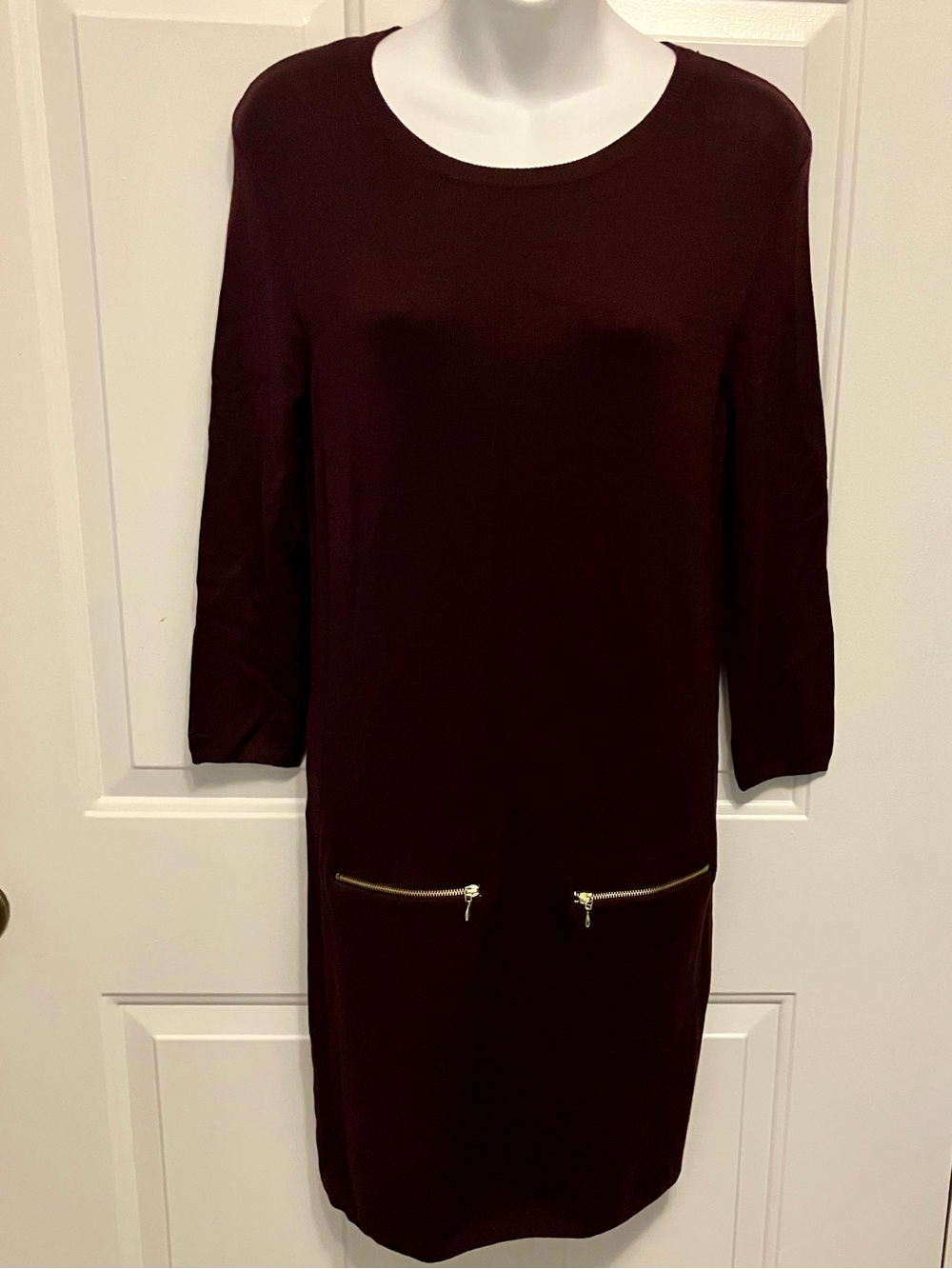 NWT Atmosphere Size 4/6 Burgundy Long Sleeve Sweater Dress Front Zippers